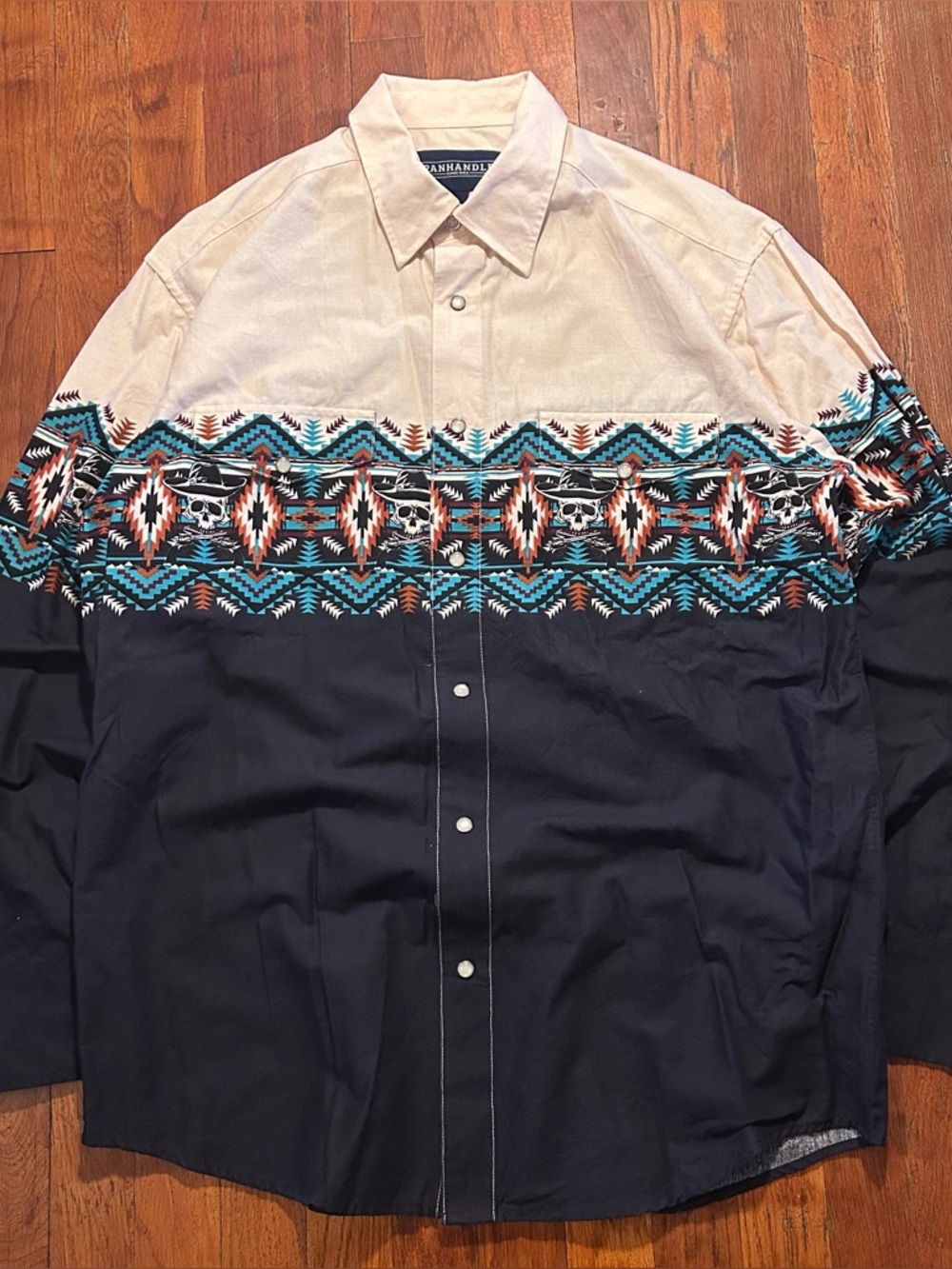 Vintage Panhandle 90s Pearl Snap Southwestern Western Cowboy Button Down Shirt L